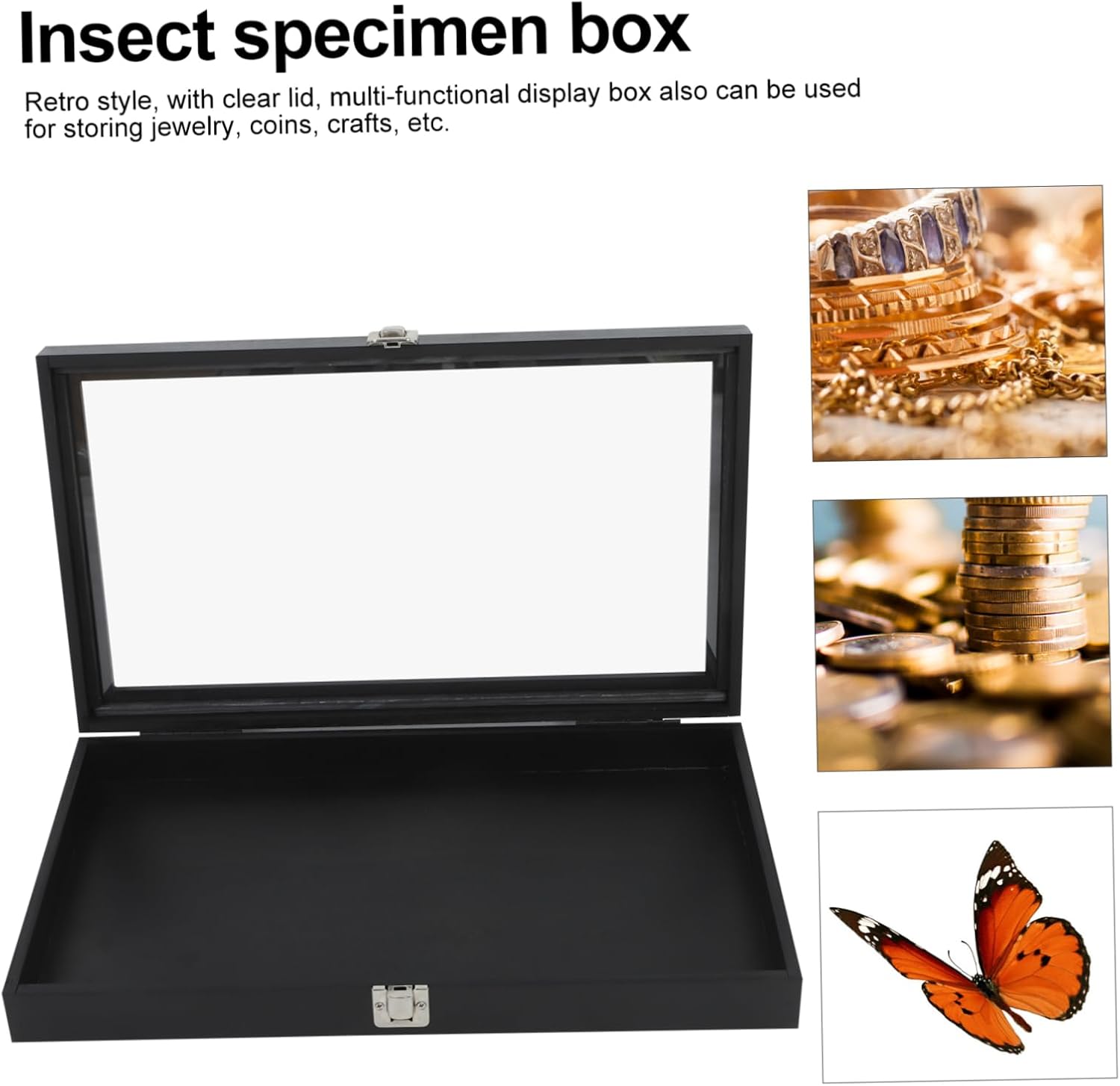 Gatuida Wooden Insect Specimen Box Lock Vintage Style Display Case for Jewelry Medal Pin Collection Home Showcase Storage