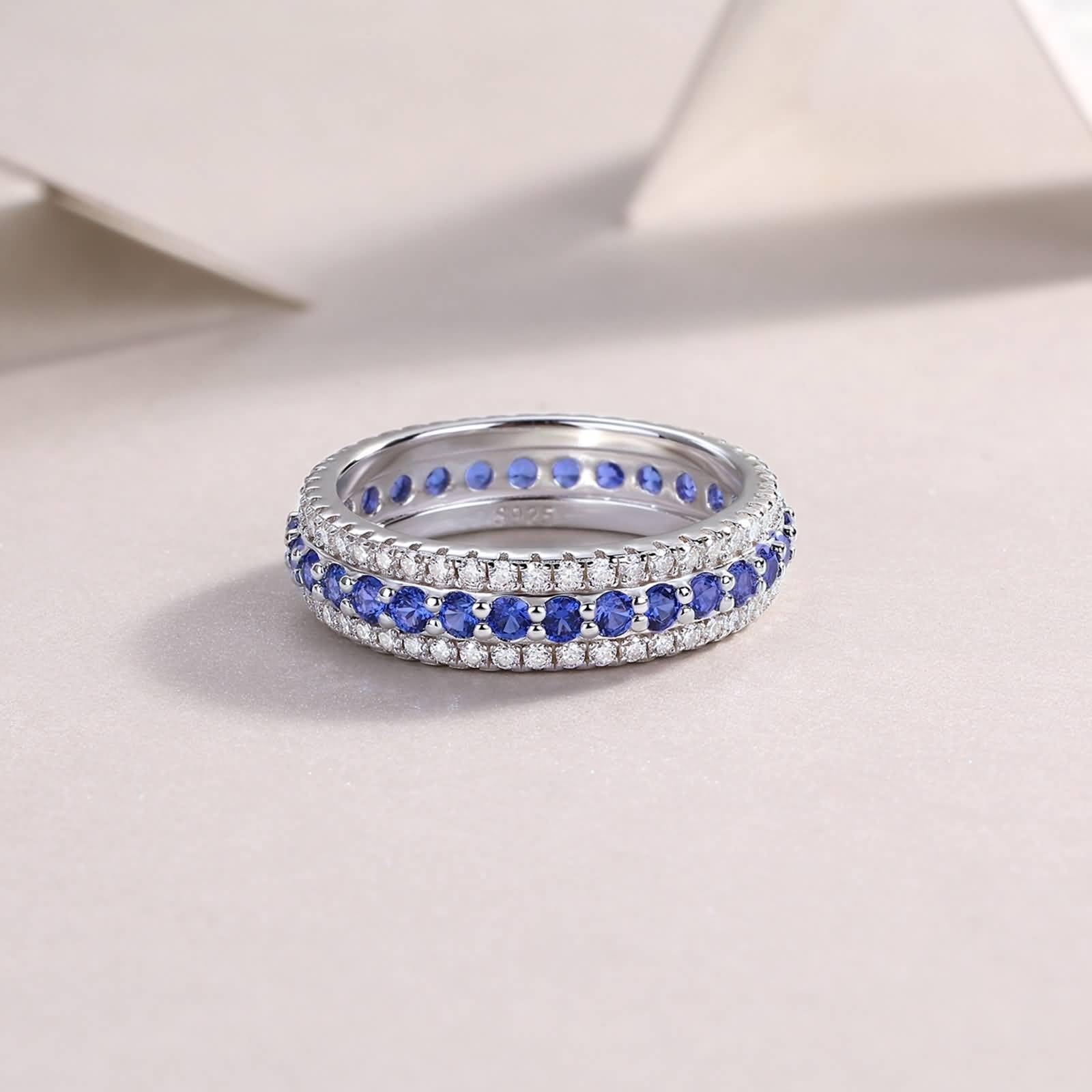 Ringe Frauen Cool, Ring Schlicht Eleganter Ring mit 0,87 Ct Labor Saphir und Moissanit Silber 18K Weißgold Größe 47 (15.0)