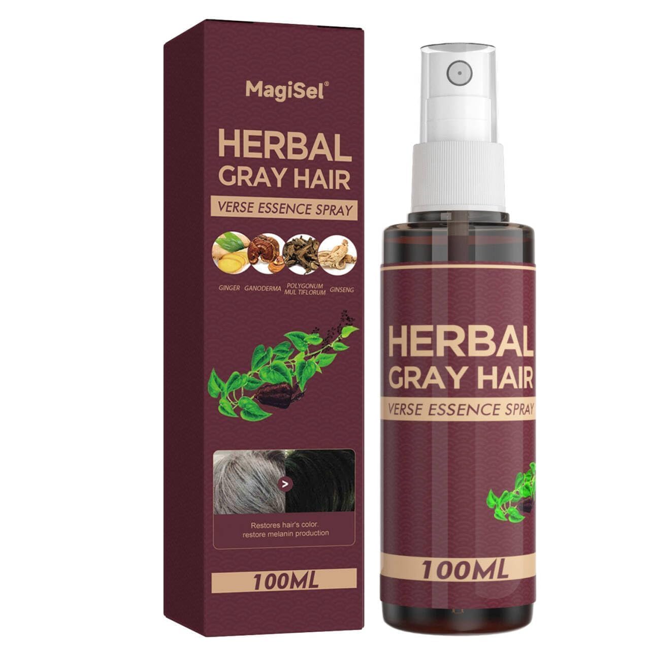Spray per capelli Herbal Essence, Herbal Gray Hair Spray, Hair Darkening Conditioner, Balsamo per Capelli her-bal ess-ence, Leggero e non Macchia, Effetto Naturale e Omogeneo, 100 ml