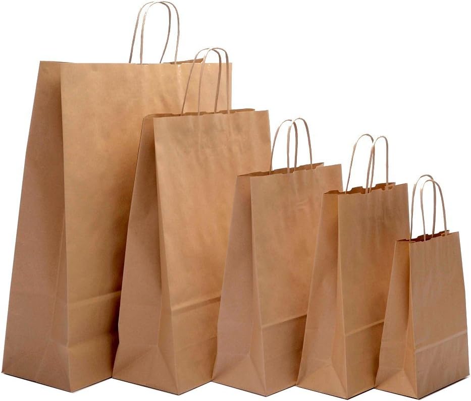 50 x Large Paper Bags With Handles, Brown Kraft Twist Handle Recycleable Eco Carrier Bags (Large - 320x170x445mm)