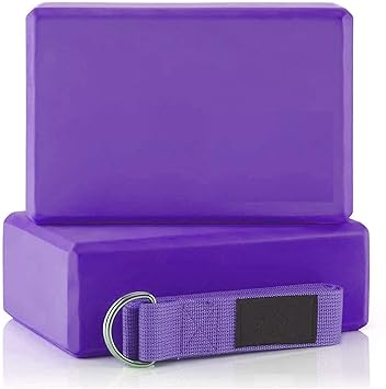 serveuttam High Density EVA Yoga Support Lightweight Odour Resistant and Moisture-Proof 2 Pc Blocks and Belt ( Purple )