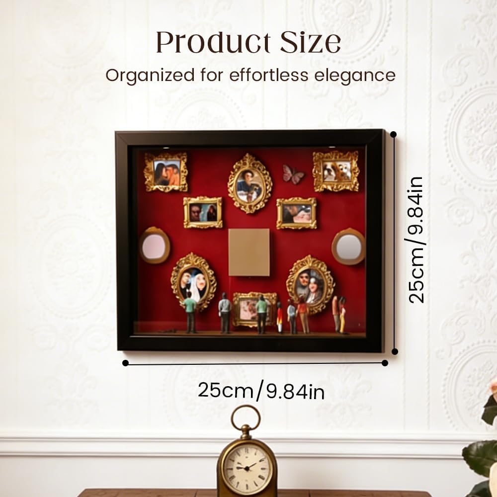 DIY Mini Museum Silhouette Box, 2026 New Shadow Box Frame Kit with Gold Mini Frames & Figurines, DIY Photo Family Memory Display Case Frame Silhouette Boxs for Anniversary Home Decor (Black)
