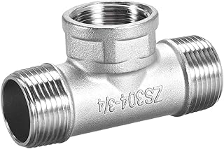 sourcing map Stainless Steel 304 Cast Pipe Fitting 3/4 BSPT Male X 3/4 BSPT Female X 3/4 BSPT Male Tee Shaped Connector Coupler