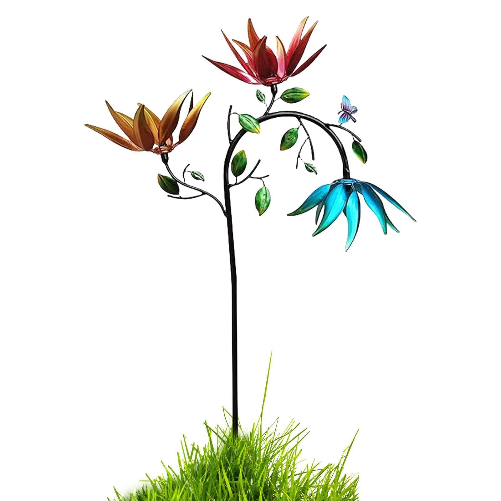 Molinillos de viento de metal con estaca, decoración de jardín de hierro resistente a la intemperie para patio al aire libre, césped, camino, porche, patio, pasarela