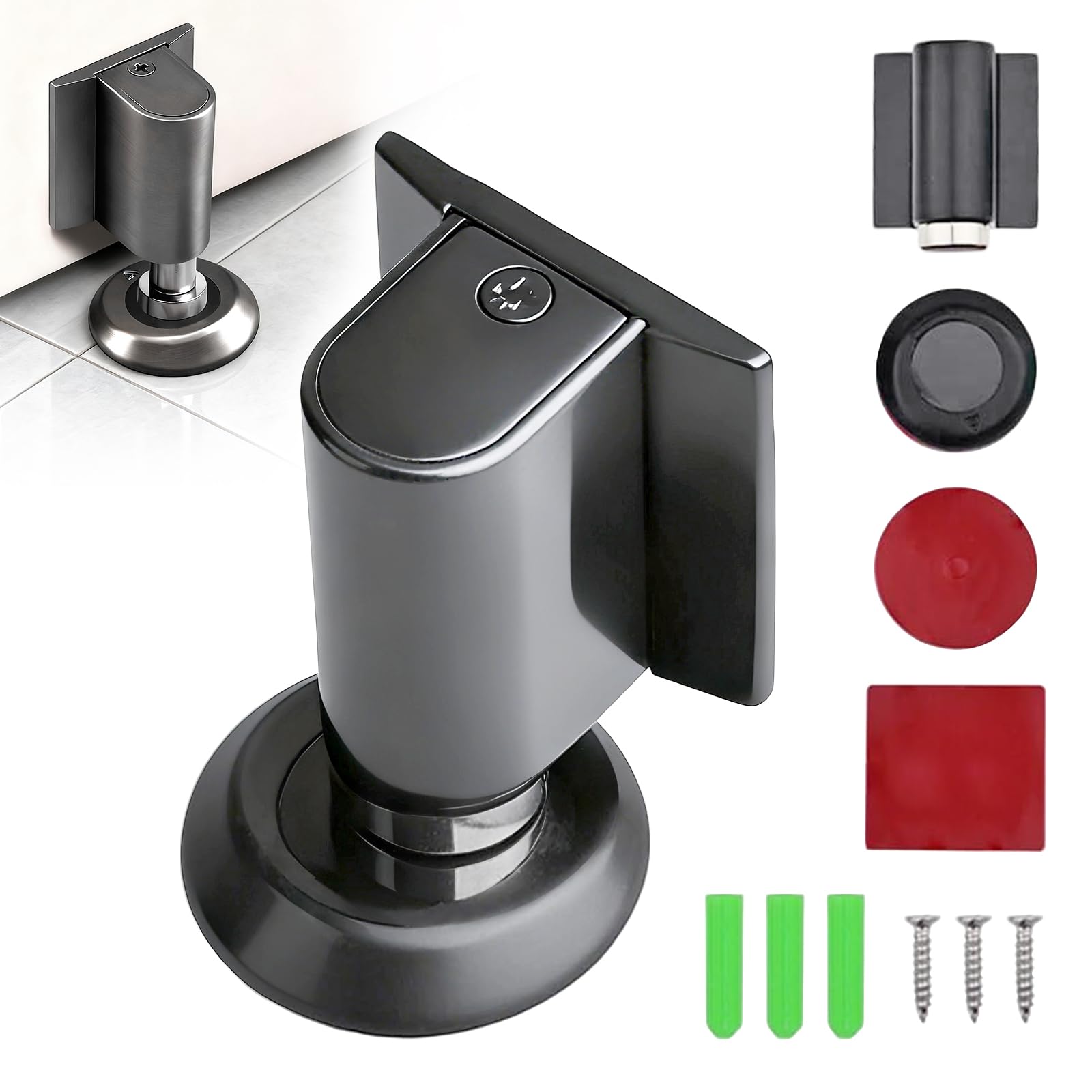 Magnetic Door Stop, No Drilling Adjustable Mechanical Floor Door Stopper - Invisible Weighted & Silent Catch Holder, Zinc Alloy for Home/Office(Grey)