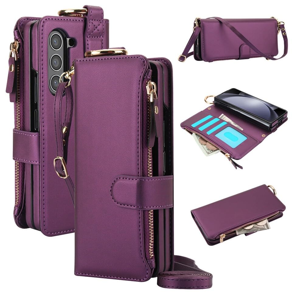 Housse en cuir pour Samsung Galaxy Z Fold 7 étui premium violet foncé