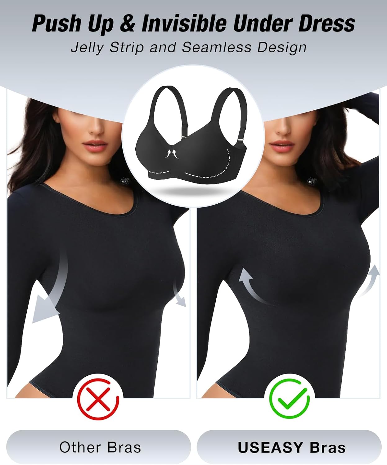 Plus Size Wireless Bras for Women V Neck Seamless Bralettes Comfort Full Coverage Bras for Women Push Up Soft Cup Everyday Sleep Bra Black 1XL - Image 4