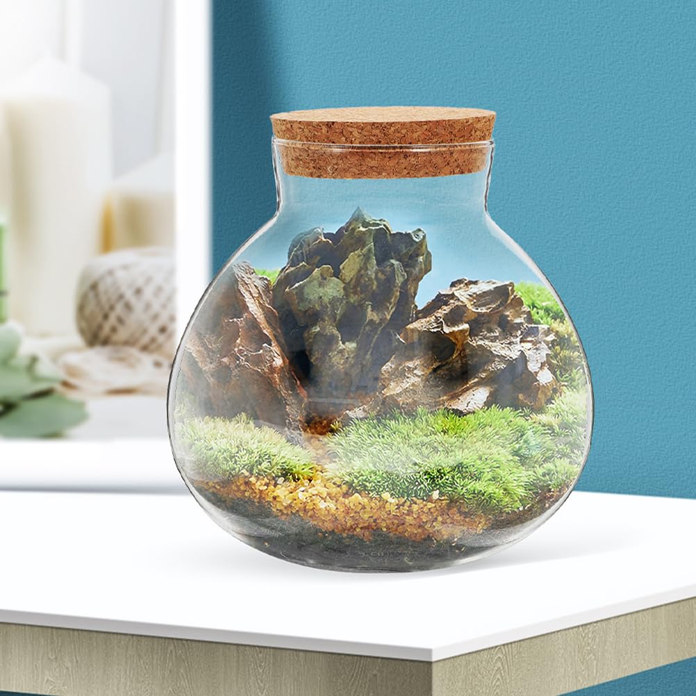 HANABASS Bottiglia Terrario Rotonda in Vetro 4.33 Pollici Con Tappo Sughero Per Micro Paesaggi Terrario Piante Succulente Muschio Decorazione Tavolo Giardinaggio Creativo