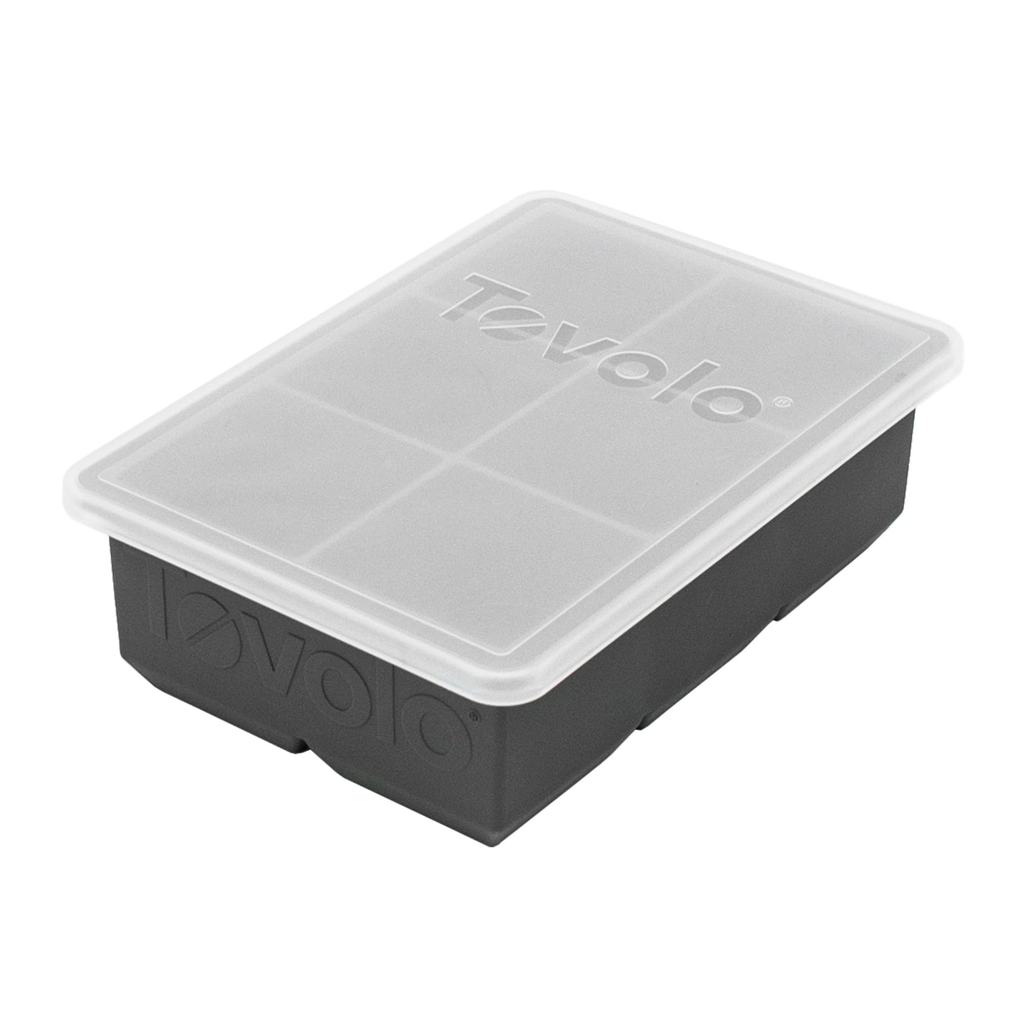 Tovolo Large 2” King Cube Ice Tray with Lid Charcoal Gray Ice Cube Trays for Whiskey Cocktails Smoothies, Big Square Ice Cube Mold Silicone Freezer Tray for Perfect Cubes BPA Free Dishwasher Safe