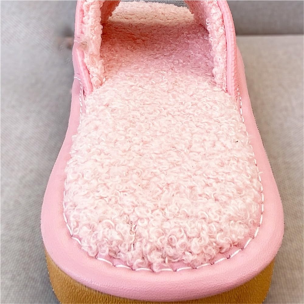 Pantofole Calde E Comode Con Fodera In Peluche Sandali Da Casa In Vera Pelle Con Punta Aperta Scarpe Da Camera Da Letto Casual Leggere E Antiscivolo Per Ufficio, Hotel, Viaggi(Rose Red,38/39 EU)