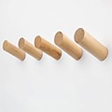 evory Wood Wall Hooks,5 Pack Natural Wooden Coat Hooks Wall Mounted,Handmade Rustic Hat Hooks Heavy Duty Entryway Wall Hangers for Hanging Towels, Clothes, Bags (Beech Wood)