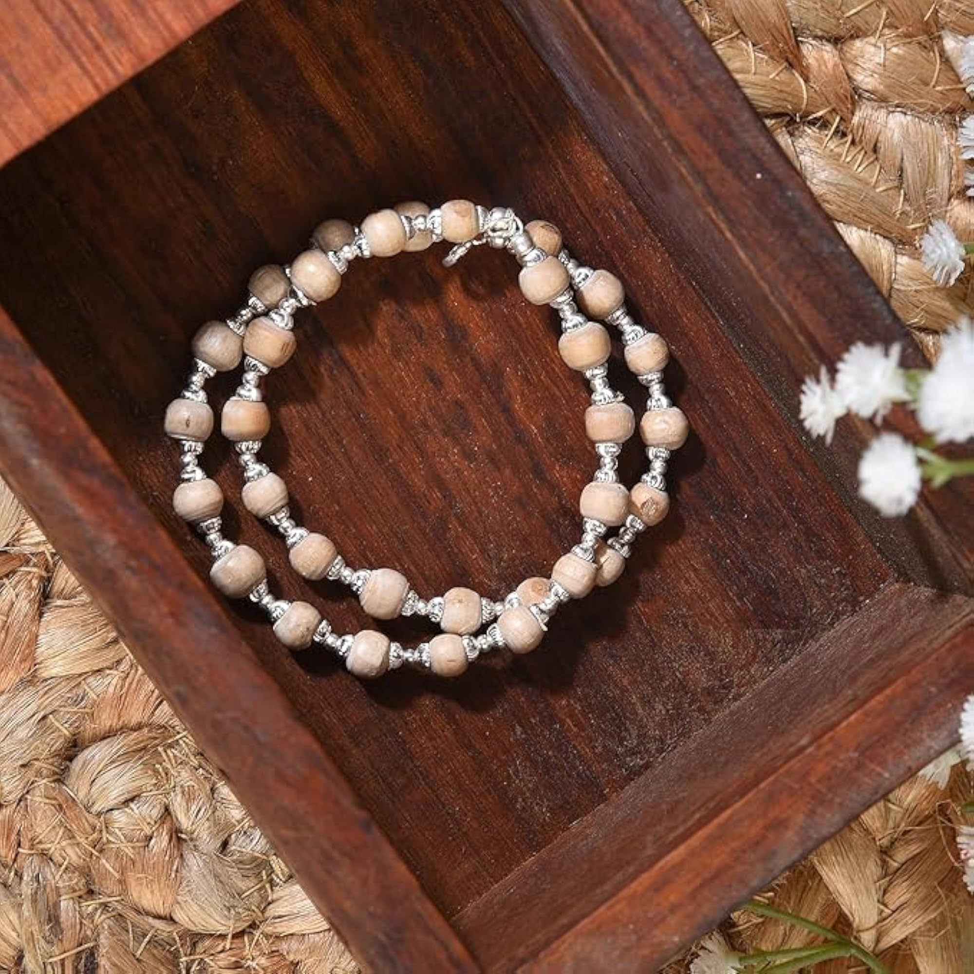 925 Silver Tulsi Double Line Rakhi Bracelet, Traditional Gift