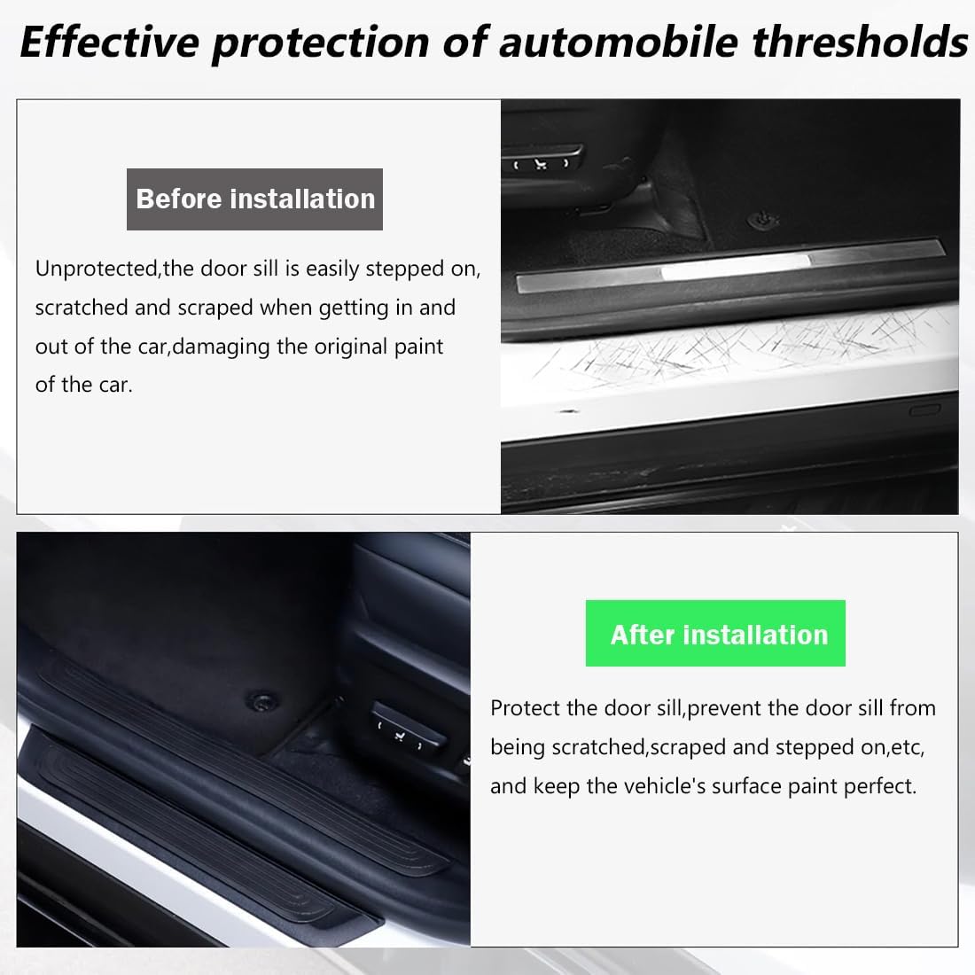 4 Pcs Car Door Sill Scuff Plate Cover,Universal Car Door Threshold Protection,PVC Soft Rubber Front/Rear Door Sill Scuff Plate Guard,Welcome Pedal Protector Cover (Black)