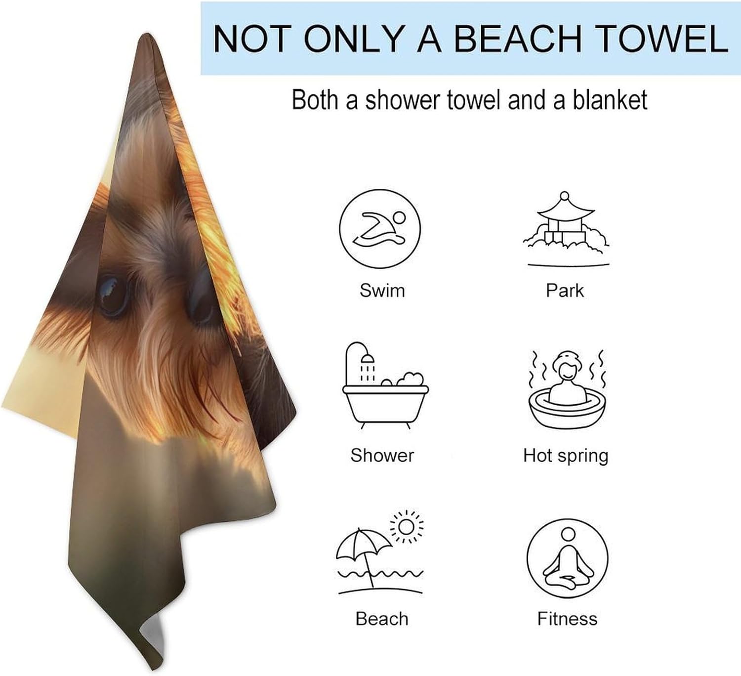 Yorkshire Terrier Dog Sunset Oversized Beach Towel Soft Absorbent Pool Bath Swim Towels for Adults Travel Vacation Gifts 130x80cm