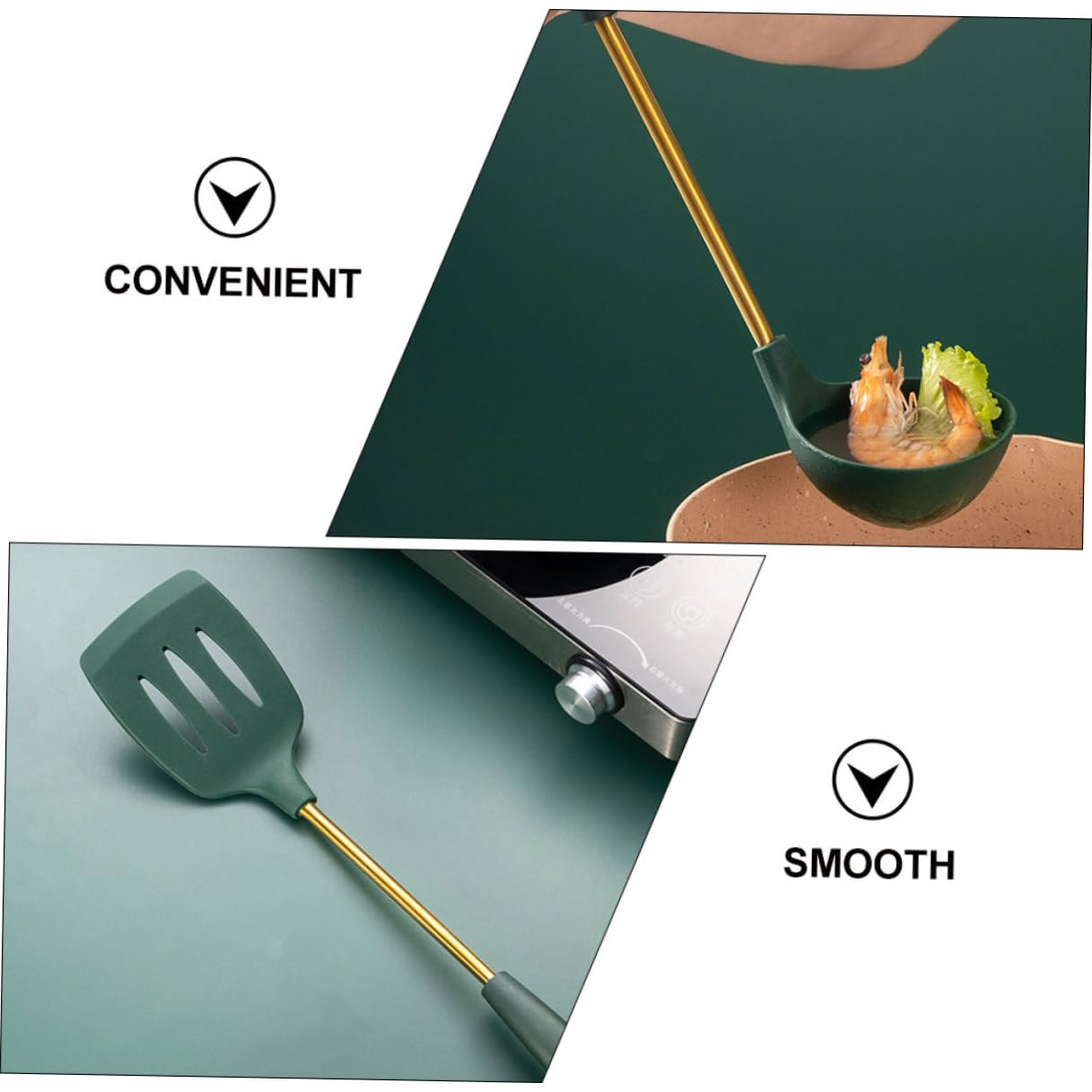 SHINEOFI Edelstahl Küchenutensilien mit Hitzebeständigen Silikon Griffen für Kochen und Backen Antihaft Kochutensilien für Küche und Camping