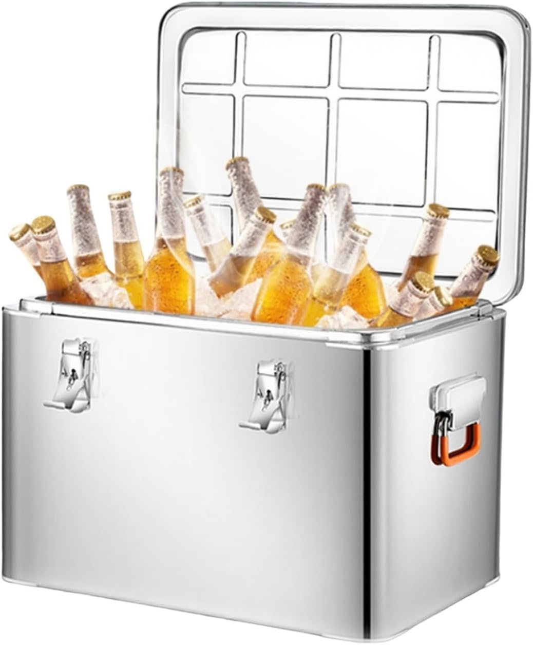 Drop in Ice Chest Stainless Steel with Cover, Outdoor Kitchen Ice Bar, Commercial Ice Bin with Convenient Handle, Triple Insulation, for Cold Wine Beer and Water, Silver(65L)