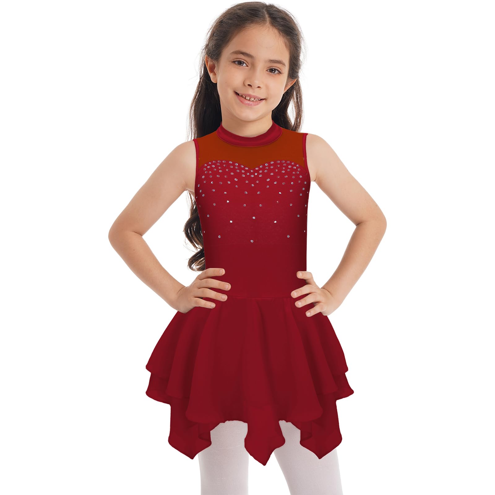 Robe de Patinage Artistique Strass Justaucorps Gymnastique Danse Leotard Ballet Costume Fille 4-16 Ans
