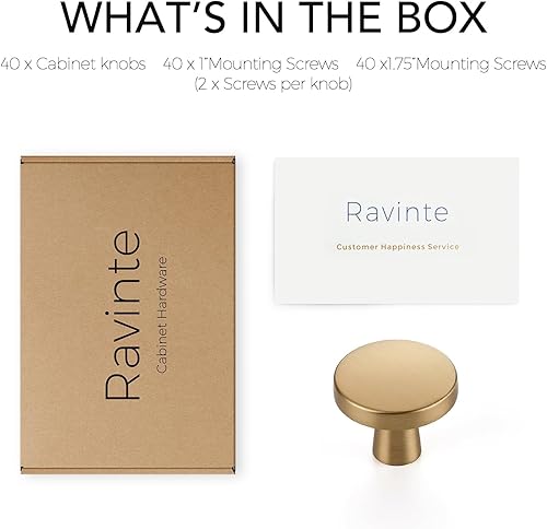 Miniatura 52 de Ravinte Paquete de 50 pomos de gabinete de cocina de 1-1/4 pulgadas, pomos redondos sólidos para cajones de aparador, pomos de tocador negro mate