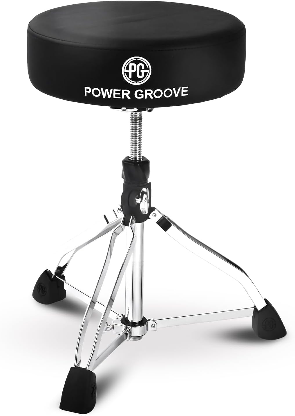 POWERGROOVE Drum Throne, Upgraded Padded Drum Seat Removable Drum Stool & Anti-Slip Rubber Feet, Adjustable Drum Stool with Double Support Tri-Leg Base Design for Adults and Kids Drummers