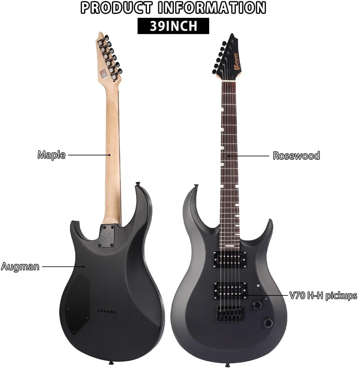 Bullfighter Electric Guitar Kit 39 Inch Full Size,6 Extra String, Picks, Gig Bag, Shoulder Strap, Cable (D180)