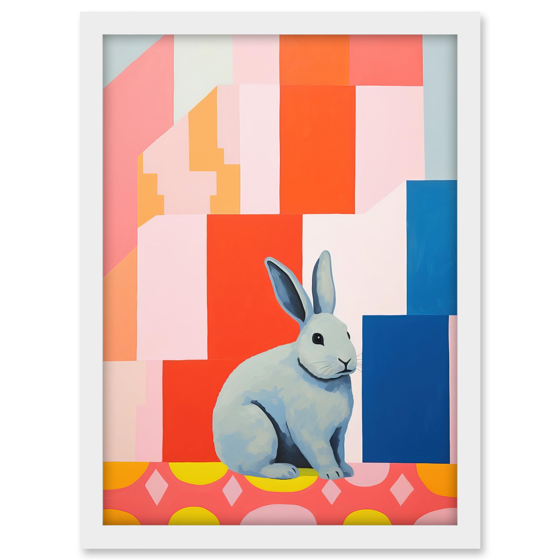 Artery8 Fat White Rabbit Bold Pop Art Colourful Conceptual Modern Artwork Framed A3 Wall Art Print, Framed White A3, 45.5L x 33W cm