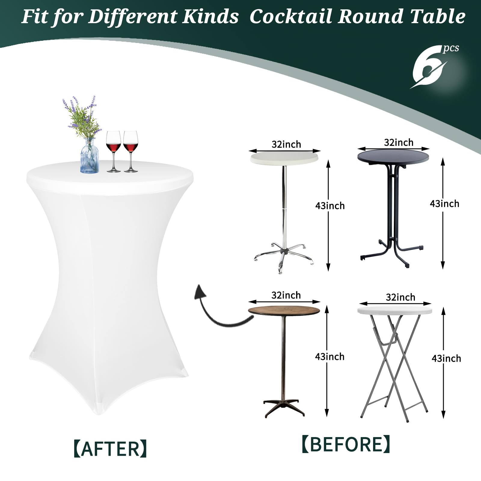 6er-Set Weiß Stretch Stehtisch Husse für Bistrotisch Ø 80-85 cm Spandex Stretch Tischdecke, Verstärkung im Fußbereich Für Hochzeit Geburtstagsfeier Bankett Stehtische und Bistrotische(80×110cm,Weiß)