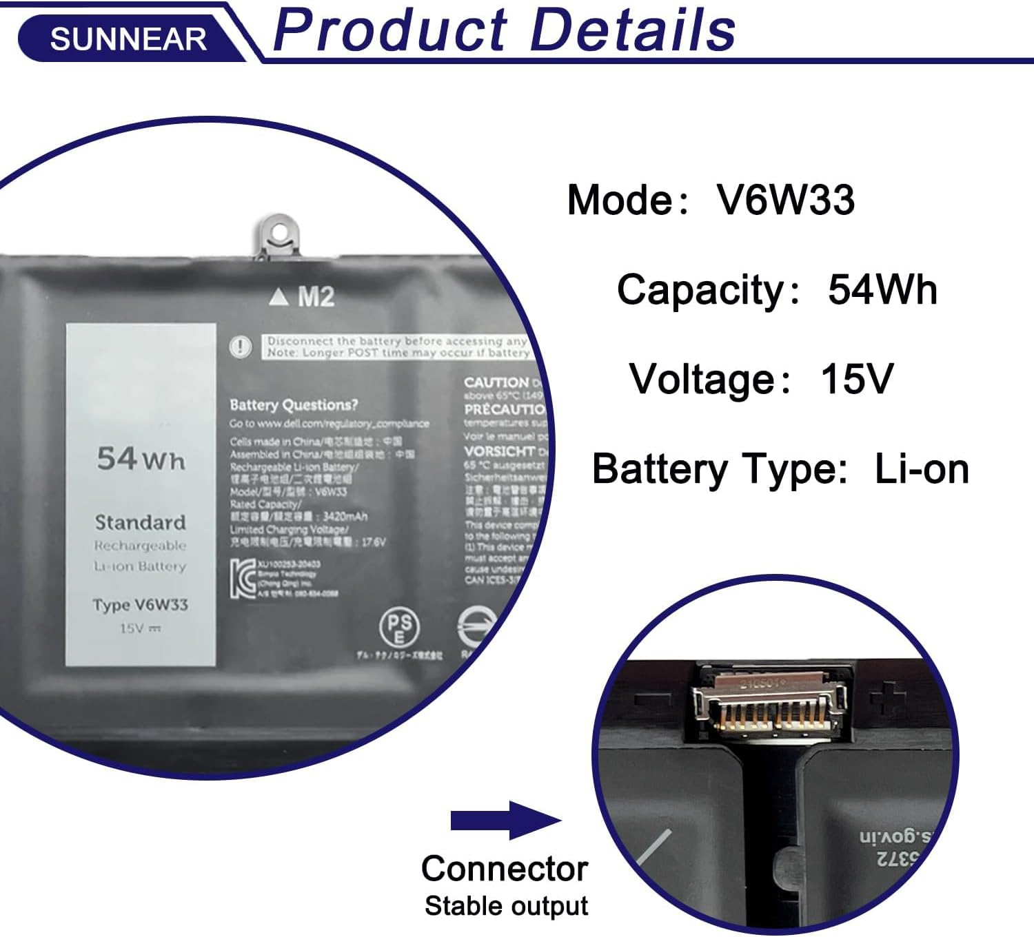 V6W33 54Wh Laptop Battery Replacement for Dell Inspiron 3510 3511 3515 5310 5510 5515 5625 5630 Inspiron 14 7415 7420 7425 7430 7435 7445 2-in-1 Latitude 3320 3520 3420 Vostro 3510 5630 Series