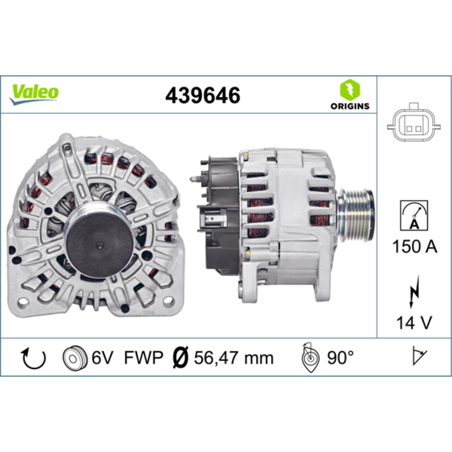 Valeo Alternateur 439646-150 Amp - 6 Stries - 14 V | Compatible avec: DACIA DOKKER Express Kasten/Großraumlimousine, DOKKER Großraumlimousine, DUSTER, DUSTER Kasten/SUV, LODGY
