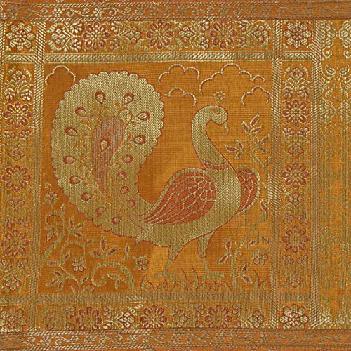 Fashionshopmart Traditional Golden Silk Table Runner Decorative Silk Table Cloth Indian Decor Ethic Floral Designed Center Table Cover Mat 72 Inch (Yellow) #TOP3