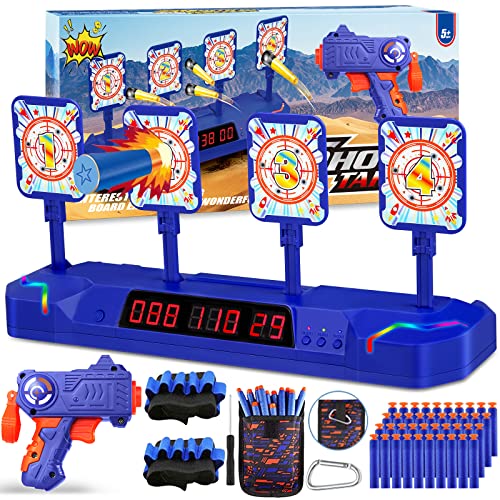 SWEMNED Digital Shooting Targets for Nerf Guns Practice Toy, Upgrade 4 Targets Auto Reset 3 Game Mode Electronic Scoring, Ideal Fun Gifts Toys for Age 5,6,7,8,9,10,11,12,13+ Year Old Kids/Boys/Girls