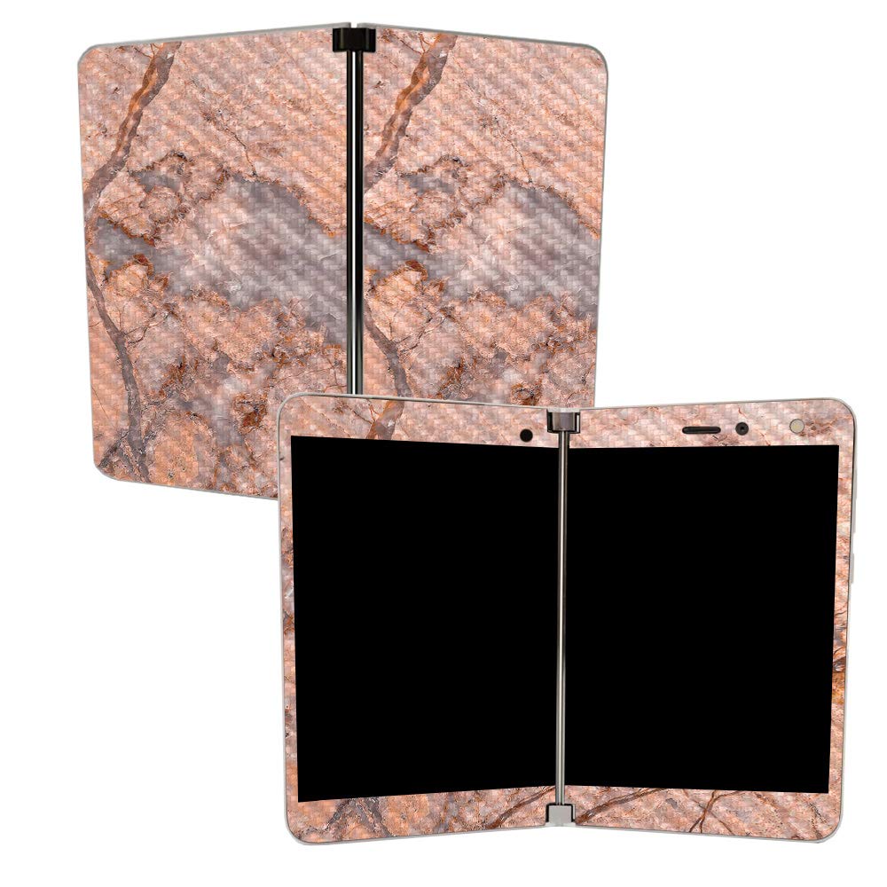 MIGHTY SKINS MightySkins Carbon Fiber Skin for Microsoft Surface Duo - Blush Marble | Protective, Durable Textured Carbon Fiber Finish | Easy to Apply, Remove, and Change Styles | Made in The USA