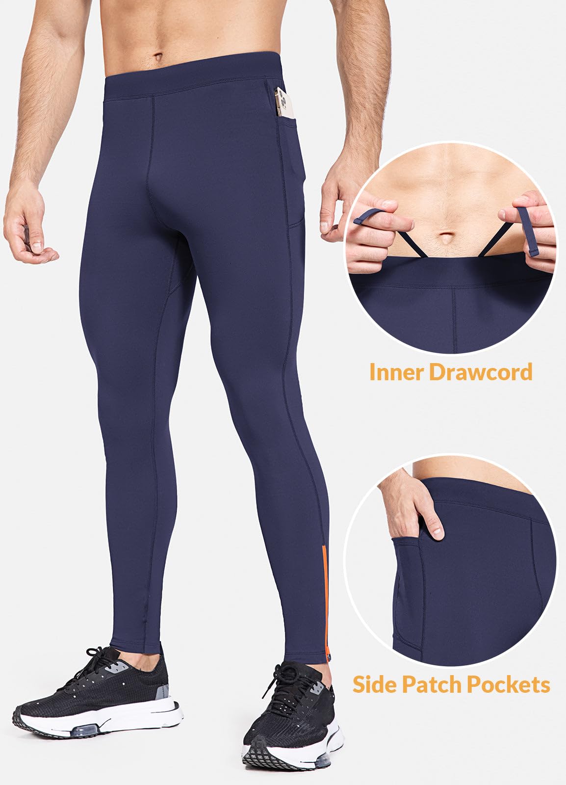BALEAF Pantalones largos de compresión para hombre, impermeables, térmicos, para correr, con bolsillo con cremallera
