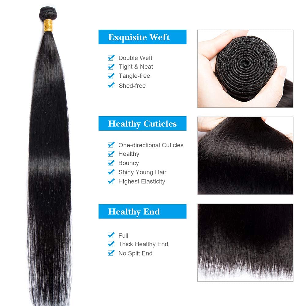 20 22 24 Inch 12A Brazilian Straight Human Hair Bundles 100% Unprocessed Virgin Human Hair Extensions 3 Bundles Machine Double Wefts for Women Natural - Image 2