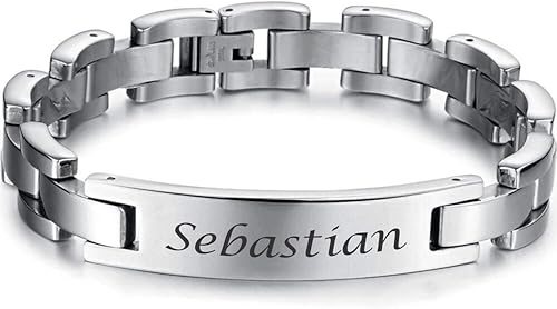Miniatura 2 de Pulsera de identificación de acero inoxidable personalizada para hombre, grabada gratis, 8.5 pulgadas de longitud, se envía desde Estados Unidos,