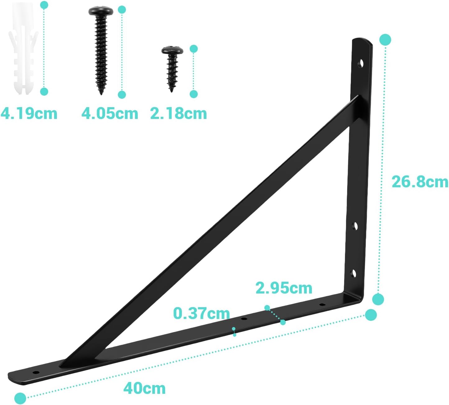 HOME MASTER HARDWARE 16x10 inch Heavy Duty Shelf Brackets, Black Metal Wall Mounted Supports for Shelves, L Shaped Shelf Angle Bracket for Floating Shelves, 4 Pack