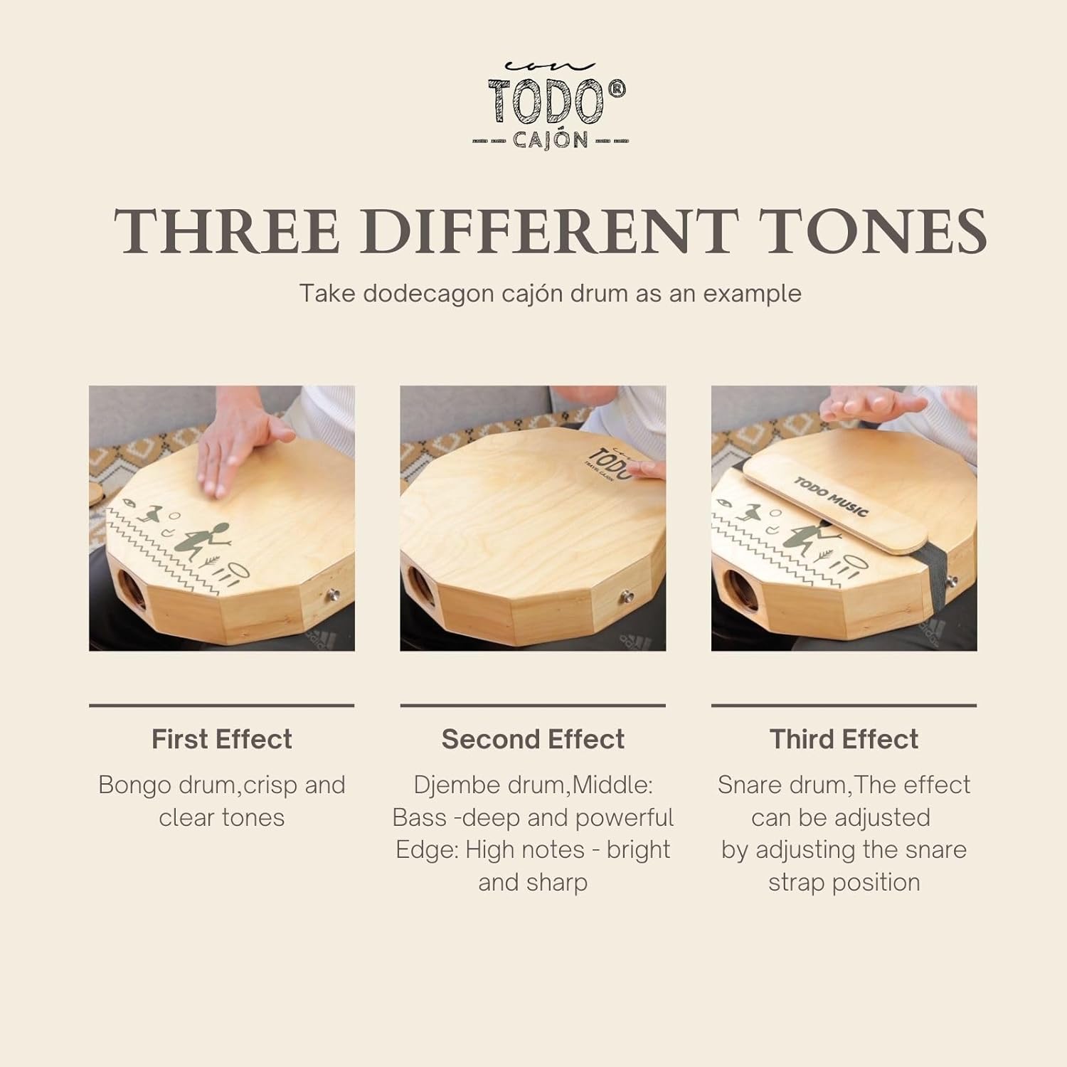 TODO The Nile Travel Cajon: 3-Tone Portable Cajon with Adjustable Snare, Handcrafted & Includes Carry Bag - for Adults and Kids(12-Sided)