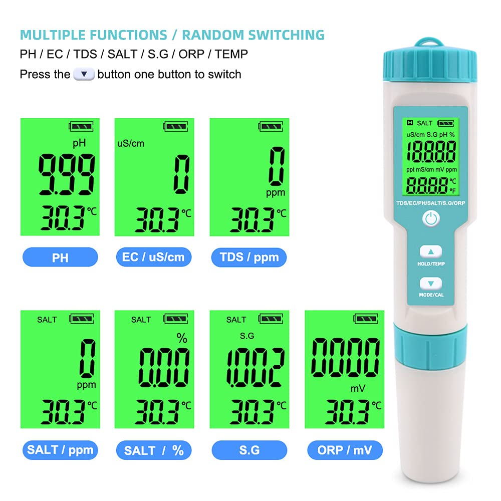 Ueomul PH mètre électronique 5 en 1 avec TDS EC salinité température pH