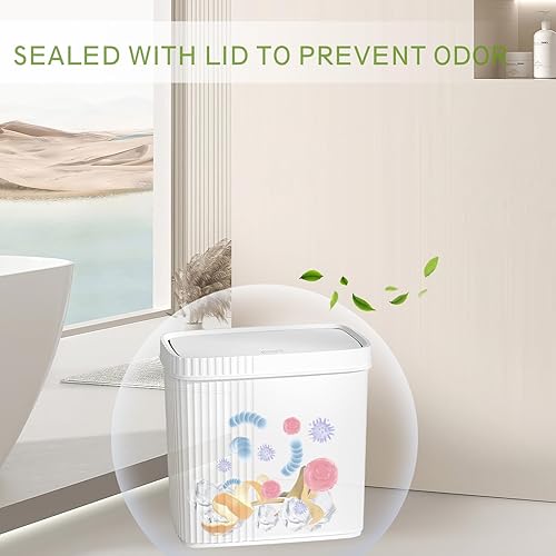 Miniatura 5 de UUJOLY Cubo de basura pequeño para baño con tapa, papelera delgada de plástico, cesta de basura para cocina, lavandería, oficina, habitación de los