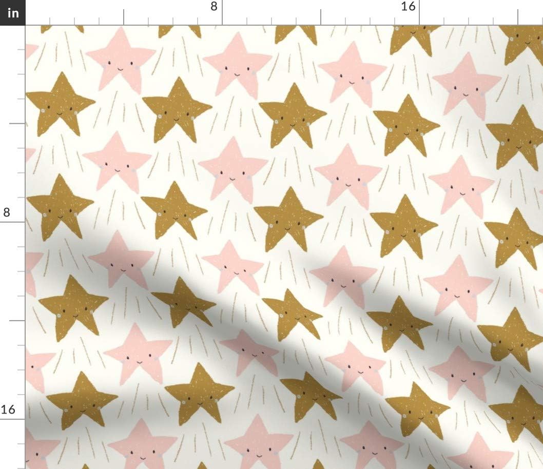 Spoonflower Fabric - Stars Pink Gold Star Smile Cute Printed on Petal Signature Cotton Fabric by The Yard - Sewing Quilting Apparel Crafts Decor