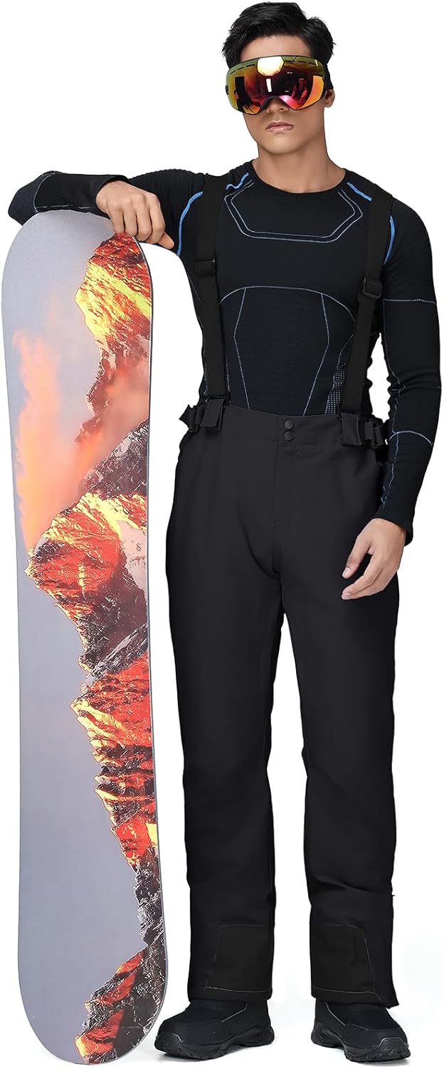RIUIYELE Men's Ski Pants Insulated Snow Bibs Warm Winter Snowboard Bibs Overalls Waterproof Winterproof with Suspenders
