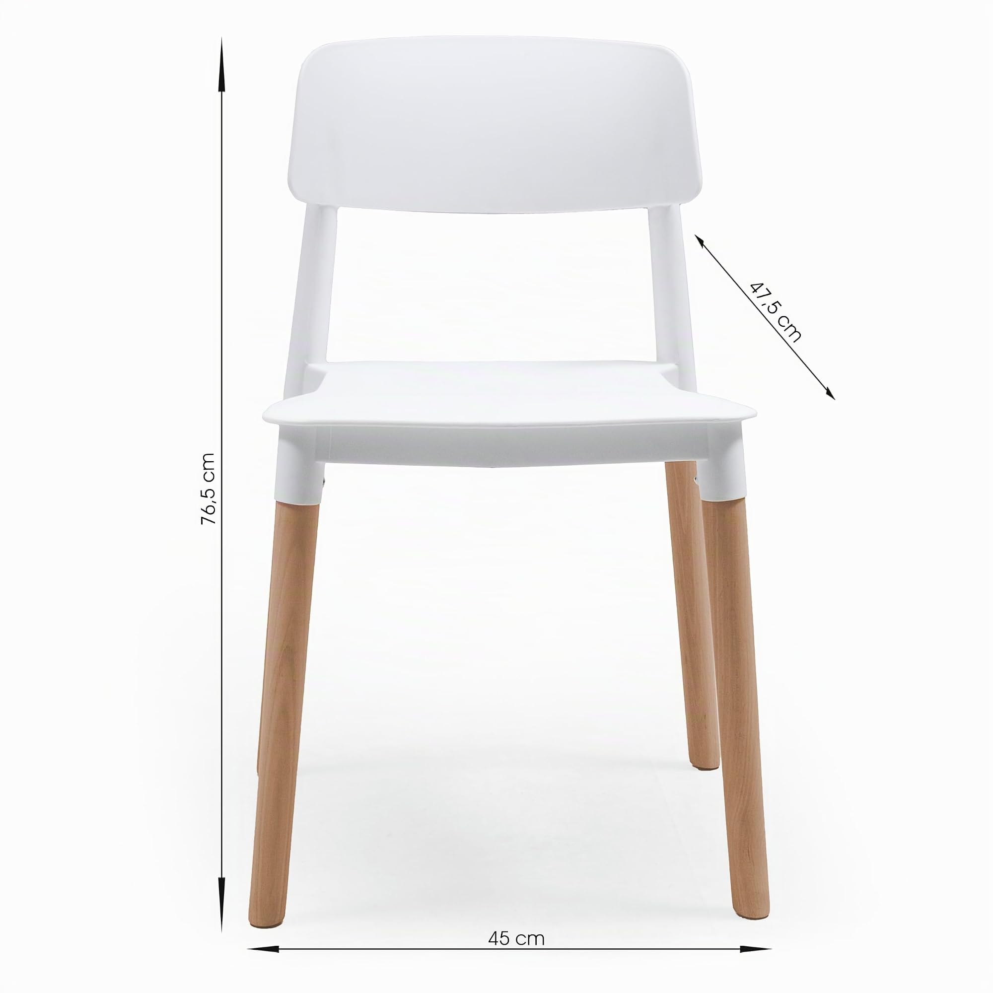 Homely – Pack de 4 sillas de Comedor o Cocina CALAS | Diseño nórdico | Sillas para Comedor, salón, Cocina | Asiento de Polipropileno Color Blanco | Patas de Madera de Haya | 45x47,5x76,5 cm