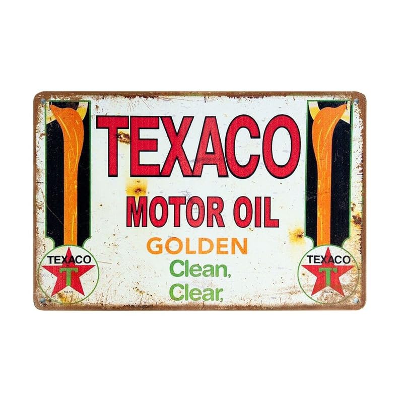 Image of Eazywagon Decorative Retro Metal Signs Wall Plate - 12x8 Inch (Texaco Motor Oil) | Weatherproof Vintage Metal Sign Plate for Cafe, Home, Bar, Garage | Decorative Wall Hanging Sign Board