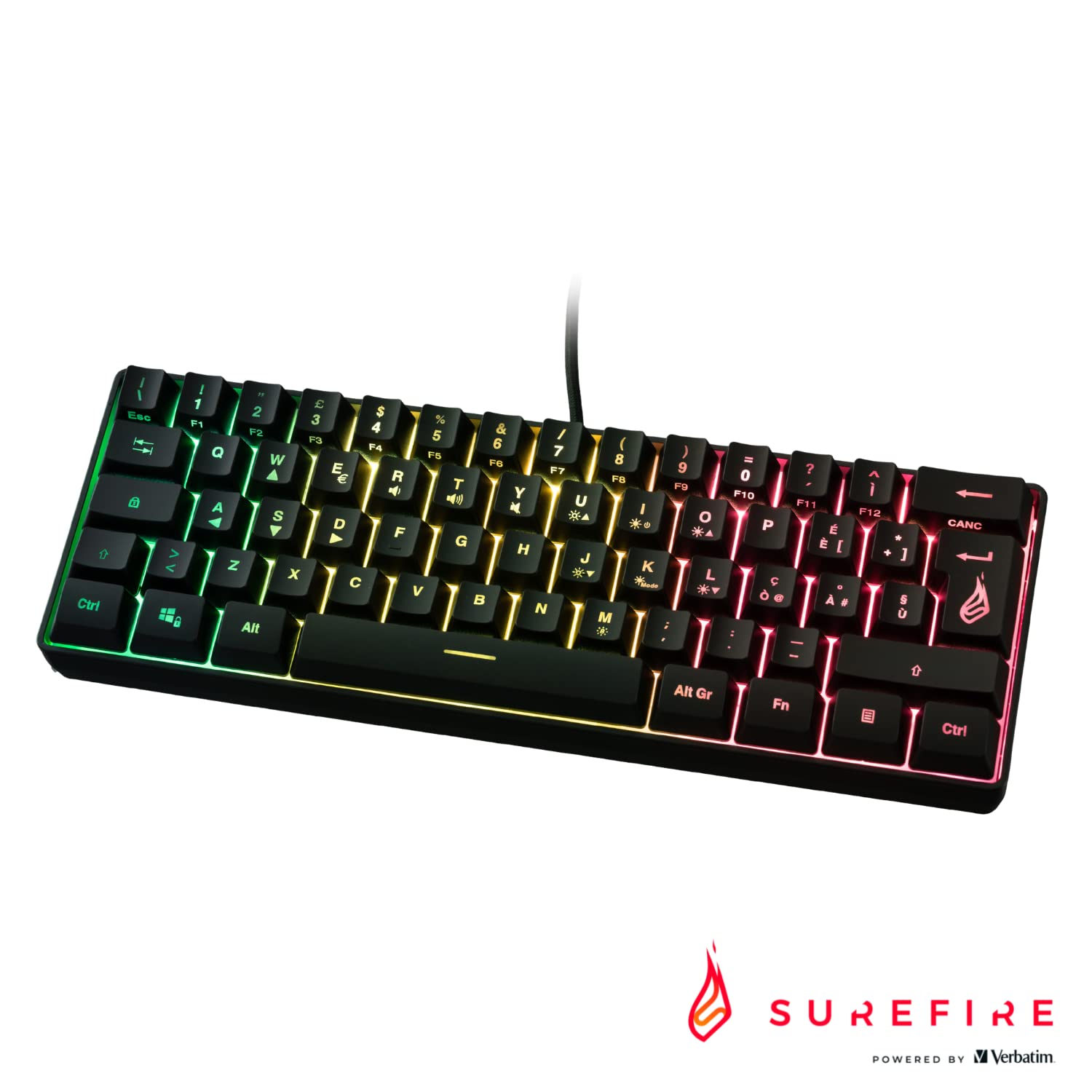 Surefire Kingpin X1 Tastiera Gaming 60% – Mini RGB Con 25 Tasti Anti-Ghosting, Layout QWERTY Scandinavo, Portatile Per LAN Party