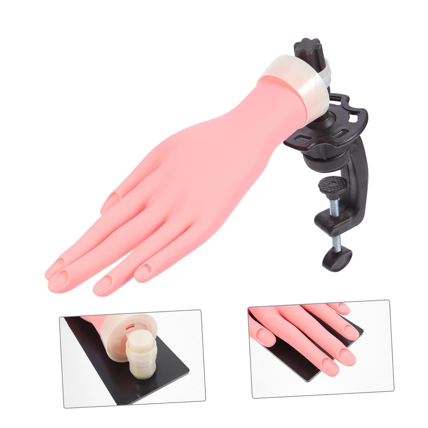 1set Nail Art Training Practice Hand with Bracket Bendable Fake Hand for Manicure Practice Portable and Reusable for Salon Home Use for Beginners and Professionals
