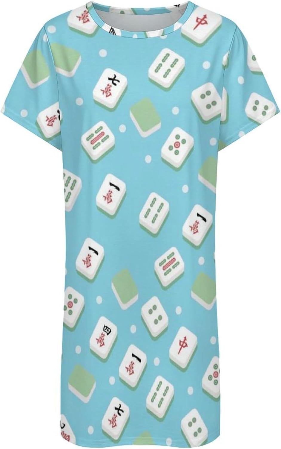 MoBlinko Purple Mahjong Nightgown Short Sleeve Nightgowns for Women Comfortable Print Sleepshirts - Image 4