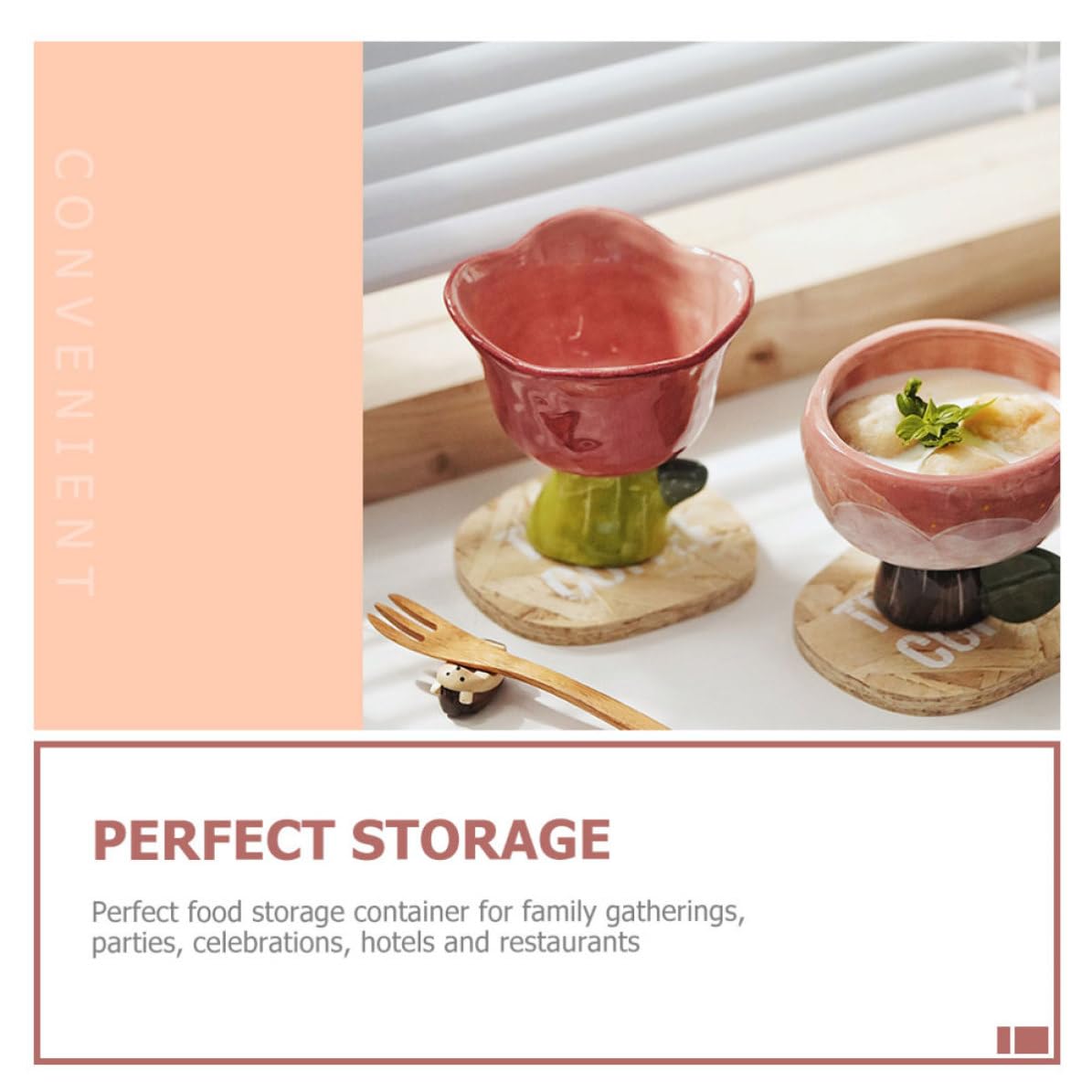 VILLCASE Taza de Helado de Cerámica, Recipiente Decorativo para Postres, Tulipán, Rojo, Diseño Simple, para Ensalada y Helado