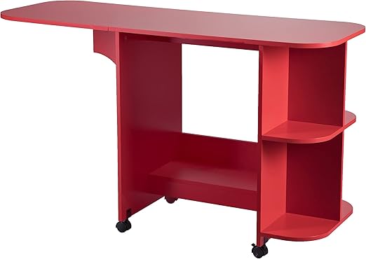 SEI FURNITURE Southern Enterprises Expandable Rolling Sewing Station Craft Table, Red