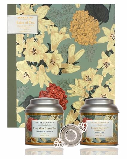 Sancha Tea Boutique, Tales of Tea Collection, Tea Gift Box, Rose Mint Green Tea, French Earl Grey Tea, Loose Leaf Teas, Tea Assortment, Gift of Health