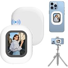 Mini Phone Vlog Selfie Monitor Screen, Wireless Magnetic Back Camera Monitor for iPhone & Android, Built-in Speaker for Selfie Vlog Live Streaming TikTok White