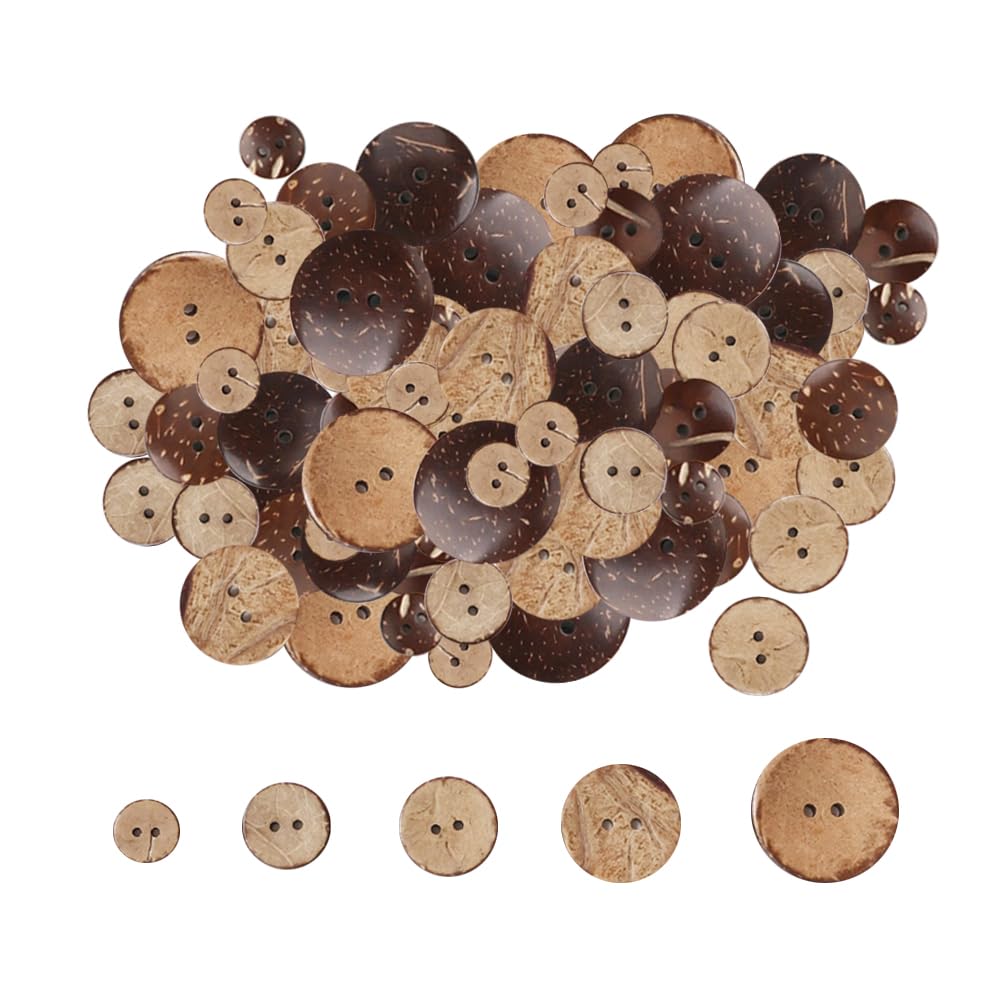 150 Boutons Noix De Coco Naturels - 5 Tailles (11.5 à 23mm) Pour Couture, DIY, Scrapbooking